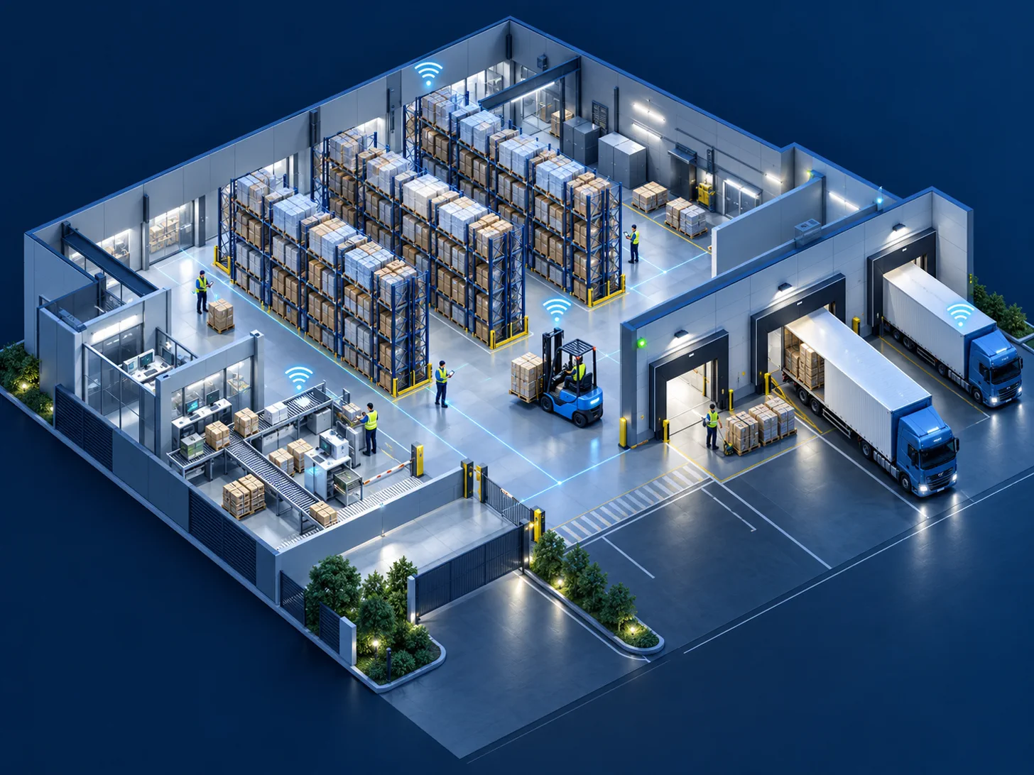 Connected warehouse with managed WiFi for scanners, aisles and logistics operations